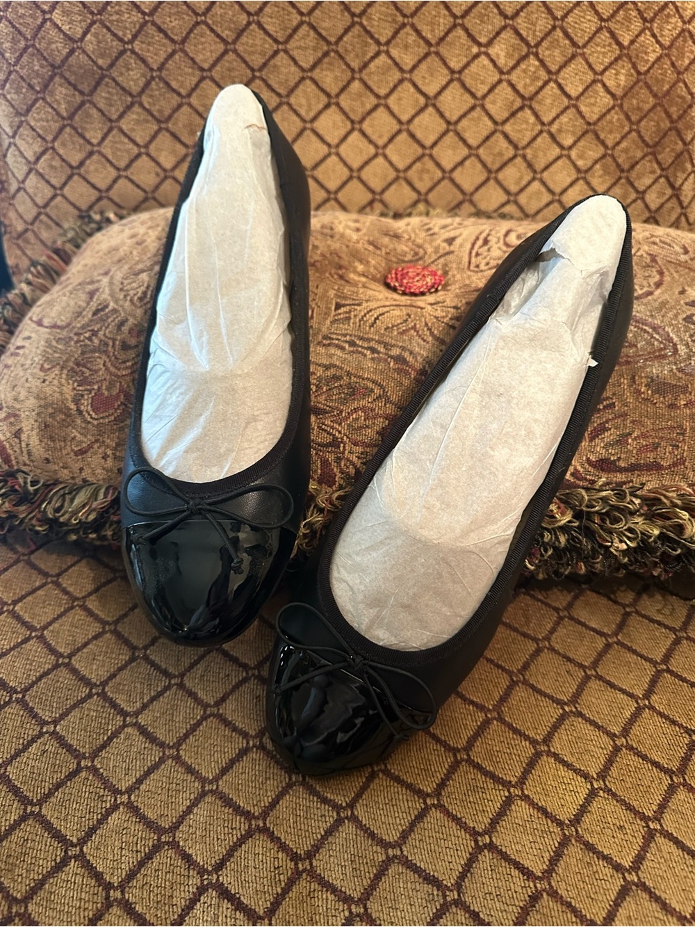 Nine West Black Patent Toe Bow Ballet Flats